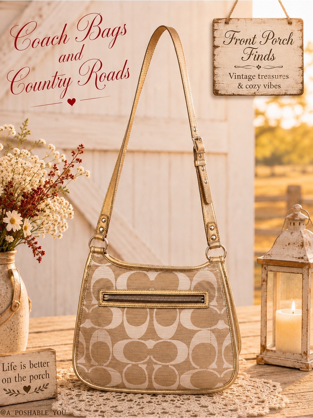 Vintage 2008 Coach Signature C Linen Jacquard Gold Crossbody Shoulder Bag - Picture 2 of 10